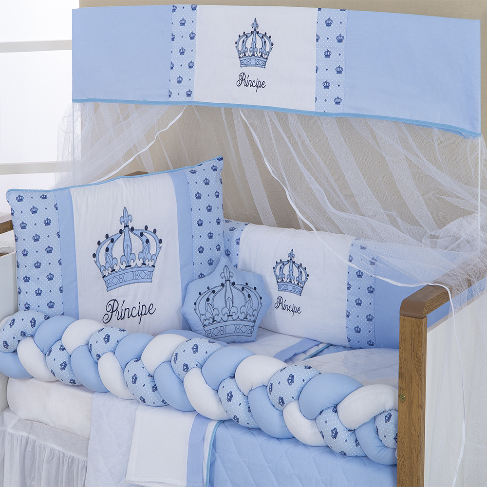 Ninho Para Bebê Redutor De Berco 02 Peças 70cm x 50cm 100% Algodão Menino  Coroa Imperial - Azul Claro - Enxovais Ibitinga