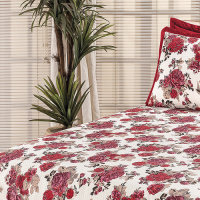 Kit Cobre Leito Fininho Em Tecido Piquet Estampado Casal Padrão 03 Peças Arezzo - Vermelho