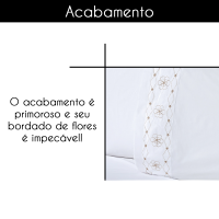 Kit Edredom Completo Bordado King 16 Peças 100% Algodão Percal 200 Fios Damasco - Branco Com Bege