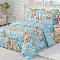 Kit Edredom Dupla Face Estampado Casal King 03 Peças Micropercal 200 Fios Naturale - Jasmine