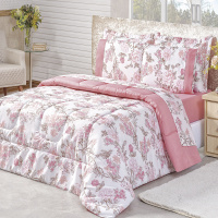 Kit Edredom Dupla Face Estampado Casal King 03 Peças Micropercal 200 Fios Naturale - Serene
