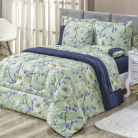 Kit Edredom Dupla Face Estampado Casal Padrão 03 Peças Micropercal 200 Fios Naturale - Flower