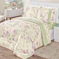 Kit Edredom Dupla Face Estampado Casal Queen 03 Peças Micropercal 200 Fios Naturale - Belle