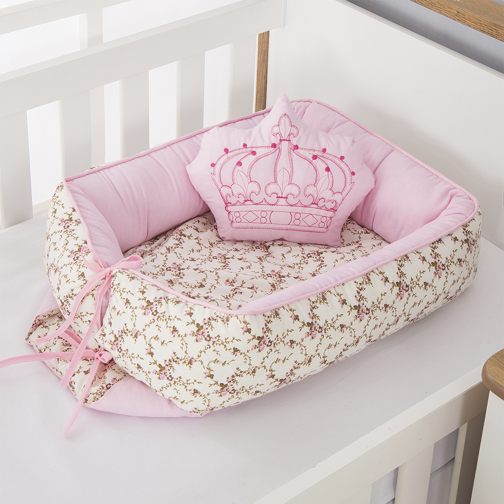 Ninho Para Bebê Redutor De Berco 02 Peças 70cm x 50cm 100% Algodão Menina  Coroa Imperial - Rosa - Enxovais Ibitinga