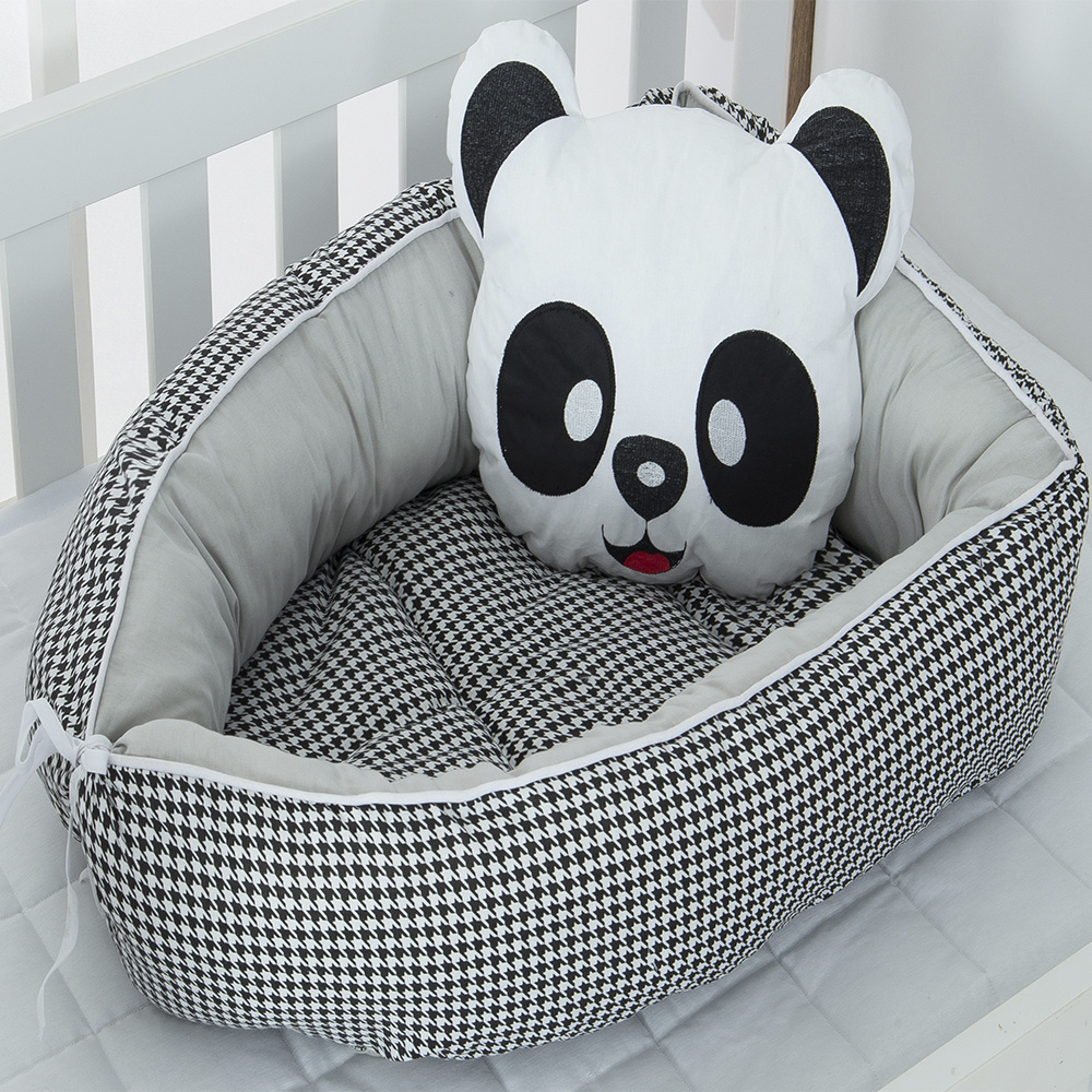Ninho Para Bebê Redutor De Berco 02 Peças 70cm x 50cm 100% Algodão Panda -  Cinza - Enxovais Ibitinga