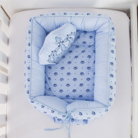 Ninho Para Bebê Redutor De Berco 02 Peças 70cm x 50cm 100% Algodão Menino Coroa Imperial - Azul Claro