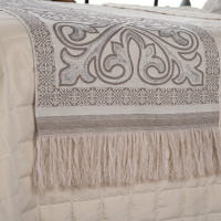 Peseira King Com Almofadas Kit 05 Peças Tecido Jacquard Grécia - Cáqui