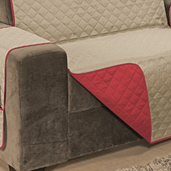 Protetor Impermeável Para Sofá De 02 Lugares Com Assento de 1,10M D. Face Manu - Cáqui Com Vermelho