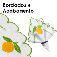 Sousplat Com Guardanapo Bordado 06 Lugares 12 Peças Limão Siciliano - Branco