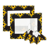 Sousplat Com Guardanapo Estampado E Anel 04 Lugares 12 Peças Micropercal 200 Fios - Girassol Amarelo