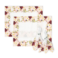 Sousplat Com Guardanapo Estampado E Anel 06 Lugares 18 Peças Micropercal 200 Fios - Floral