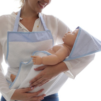 Toalha De Banho Avental Bebê Forrada 100% Algodão Com Capuz  - Poá Azul