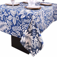 Toalha Para Mesa Cook De 04 Cadeiras Quadrada 1,40M x 1,40M Tecido Misto Impermeável  - Floral Azul