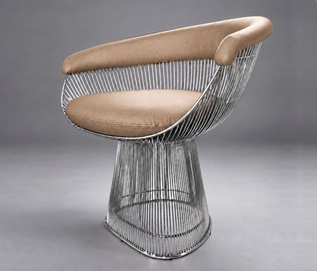 Cadeira Warren Platner Inox - Tecido Sintético Bege Venus