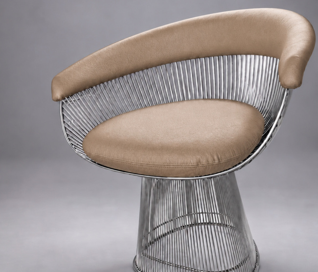 Cadeira Warren Platner Inox - Tecido Sintético Bege Venus