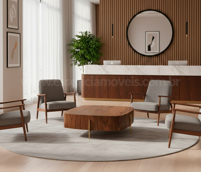 Mesa Elo de Centro Retangular - Pés Metálicos