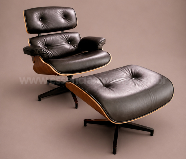 Poltrona e Puff Charles Eames - Couro Envelhecido