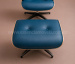 Poltrona e Puff Charles Eames - Madeira Pau Ferro - Couro Azul 328