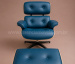 Poltrona e Puff Charles Eames - Madeira Pau Ferro - Couro Azul 328