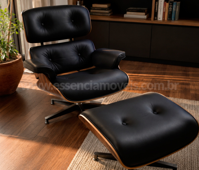 Poltrona e Puff Charles Eames - Madeira Pau Ferro