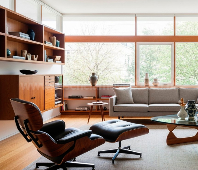 Poltrona e Puff Charles Eames - Madeira Pau Ferro