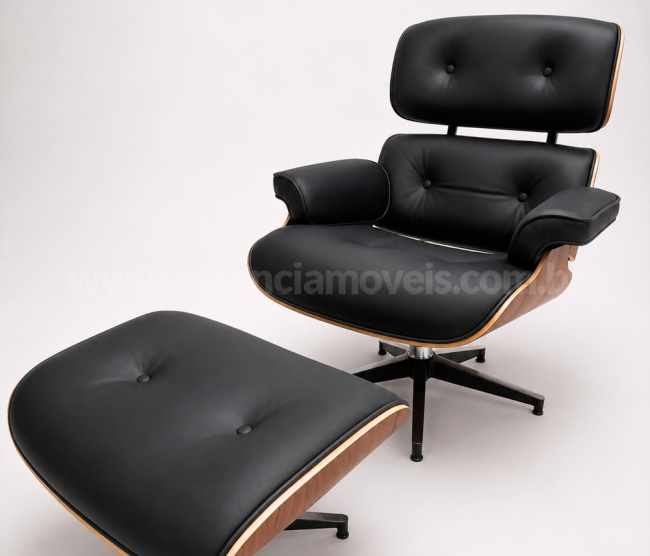 Poltrona e Puff Charles Eames - Madeira Pau Ferro