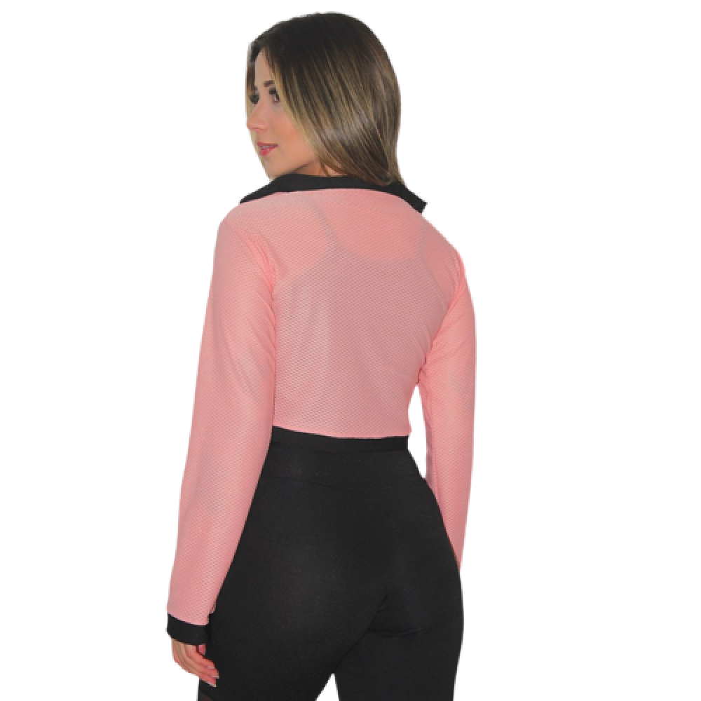 Casaco Cropped Feminino Manga Longa Rosa