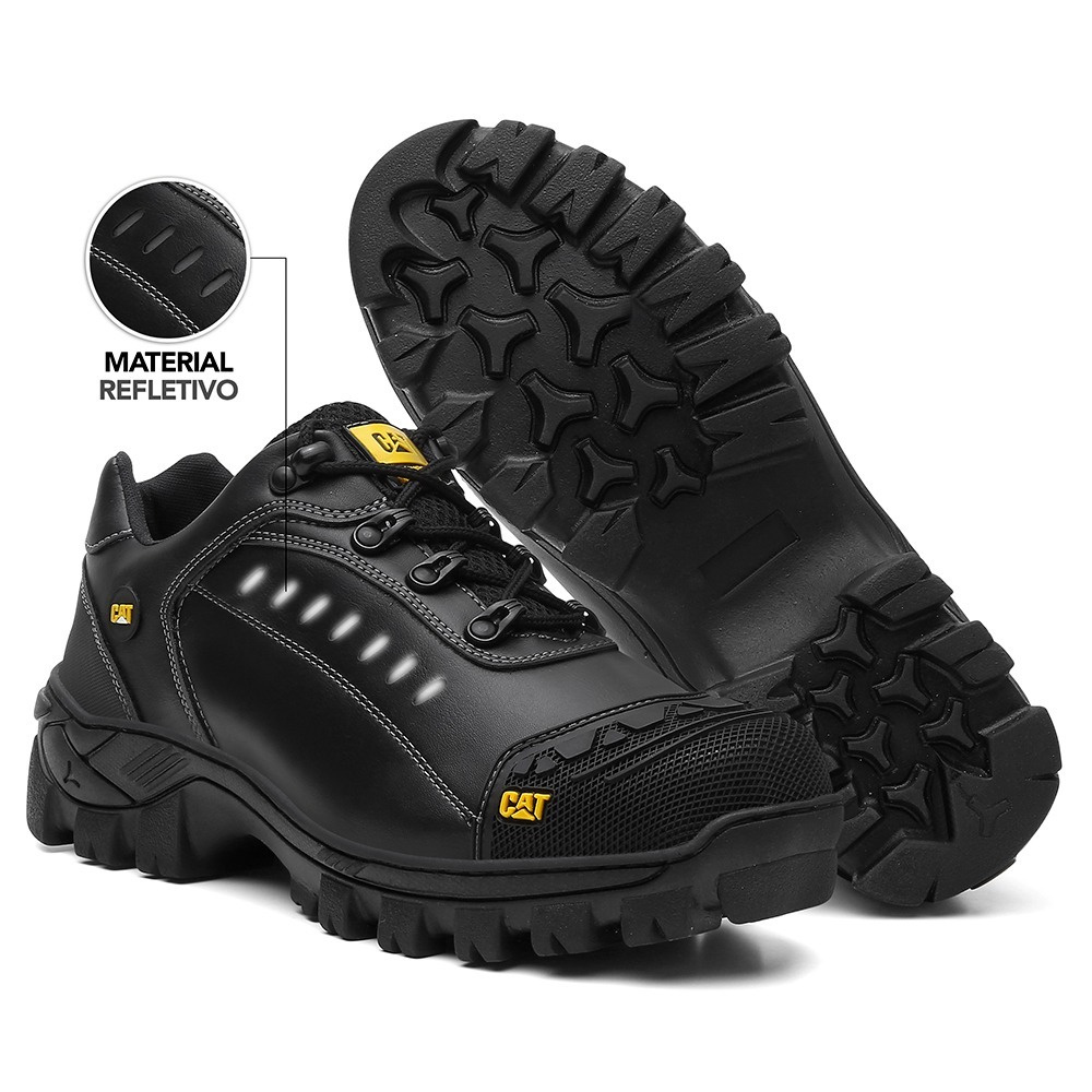 Bota Masculina Caterpillar de Couro Reforçado Impermeável Moderna +  Carteira CAT