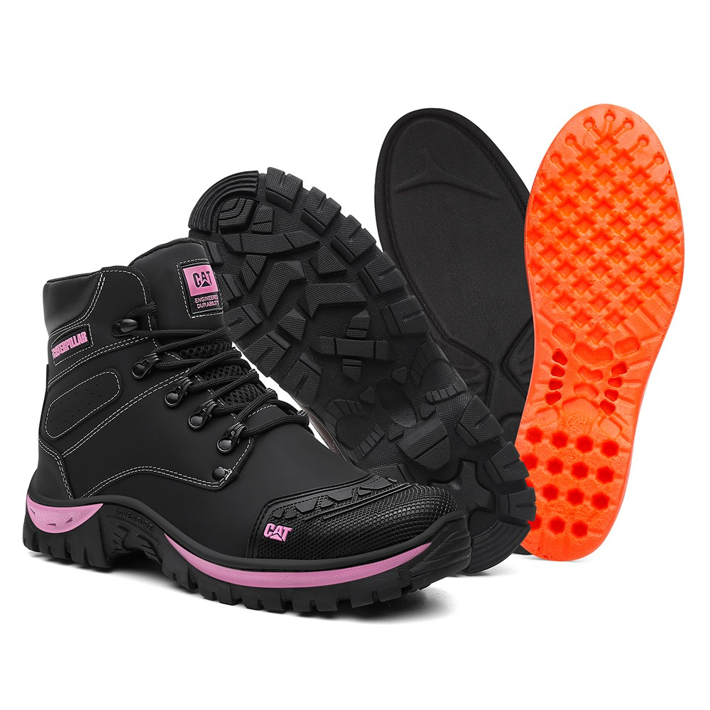 Bota Original Caterpillar Feminina Confortável Couro Legitimo palmilha a  Gel Rosa Impermeável.