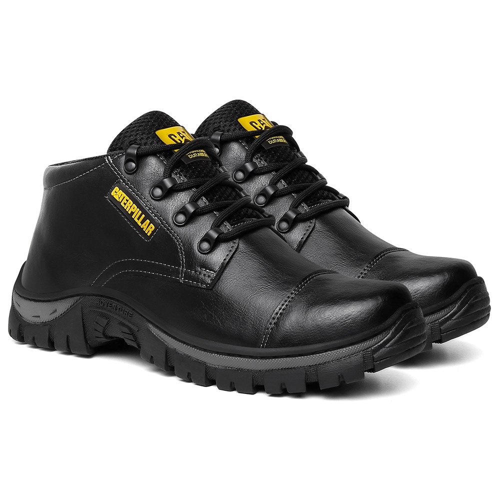 Coturno Bota Caterpillar PVC Cano Curto Preto Palmilha Anatômica Gel Preto