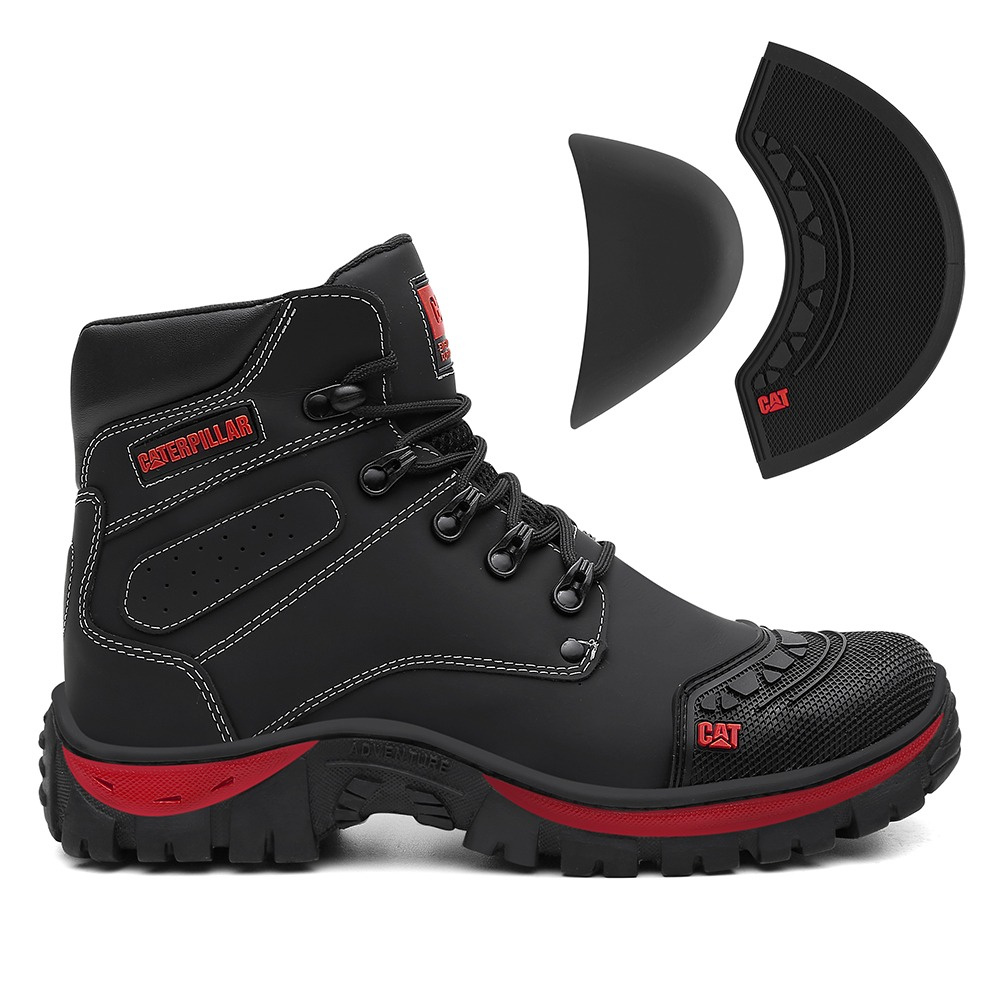 Coturno Masculino Bota Caterpillar Lançamento Cano Curto Preto Palmilha  Anatômica Gel - Feathers Boots