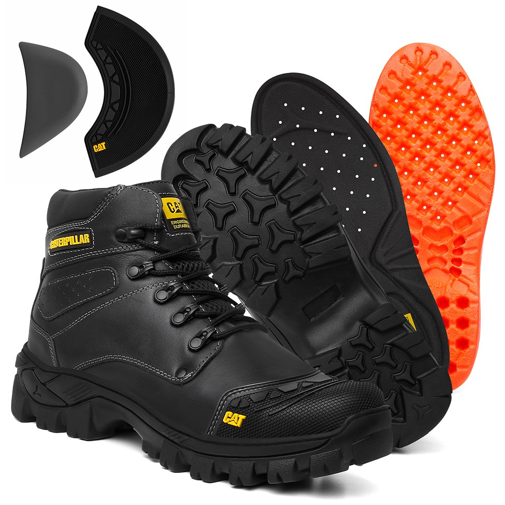 Coturno Bota Caterpillar PVC Cano Curto Preto Palmilha Anatômica Gel Preto