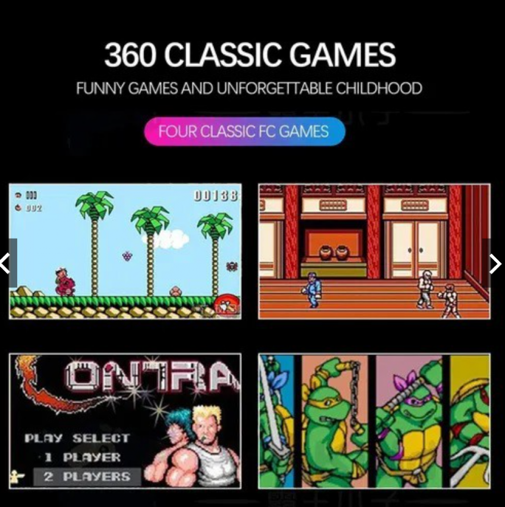 Mini Vídeo Game Retro 360 Jogos Clássicos 8 Bits Portátil + 2 Contr