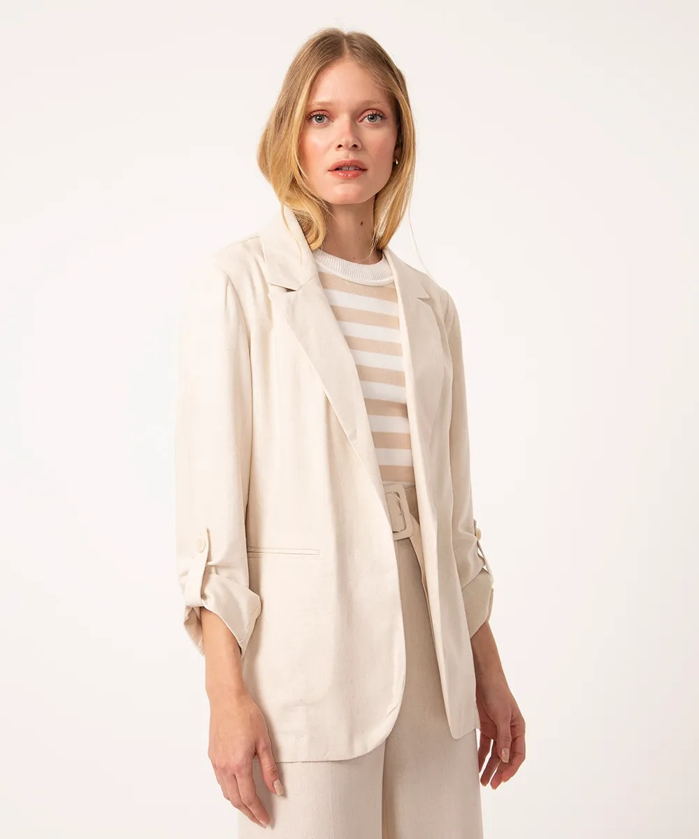 Blazer Alongado Linho Bege