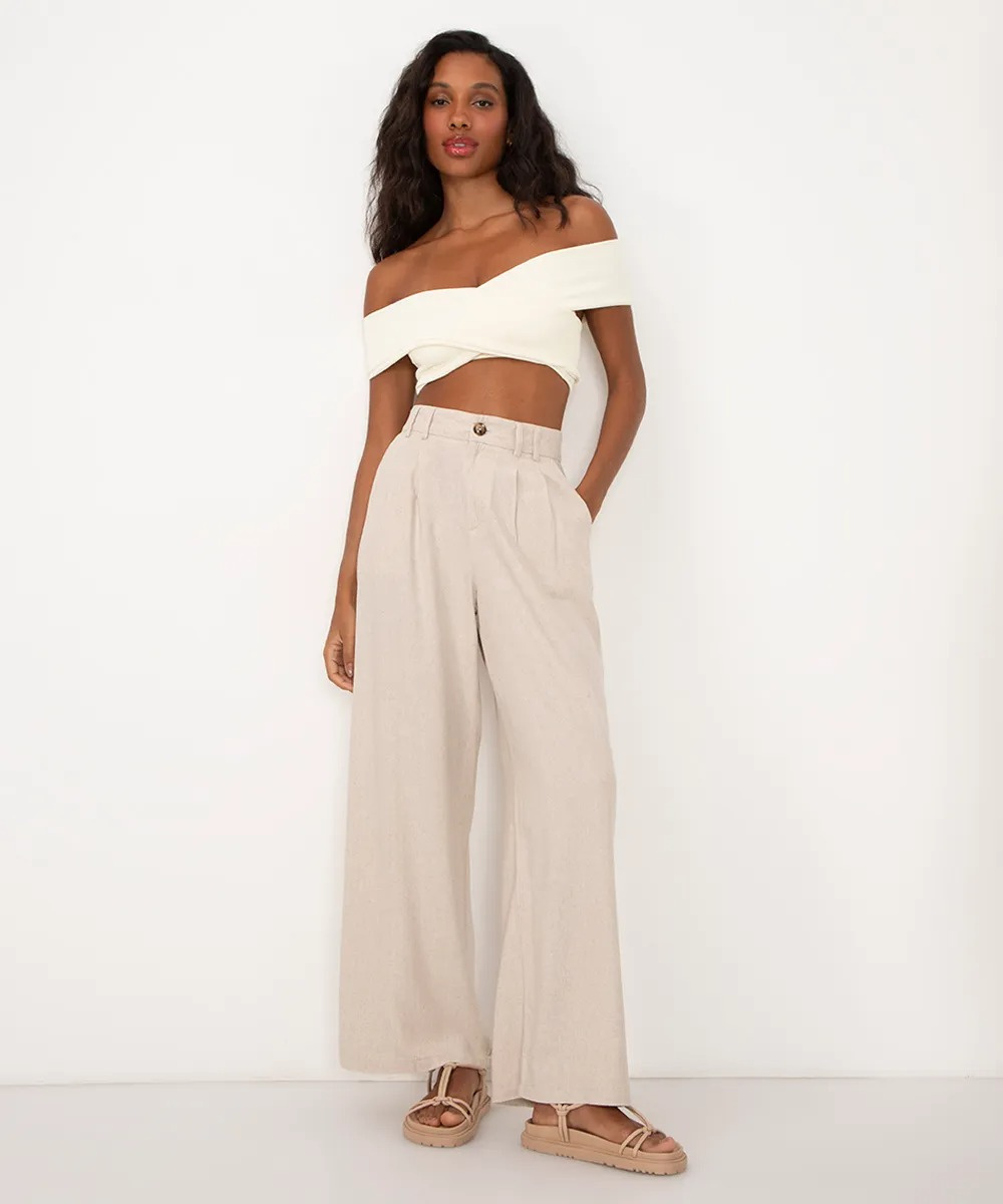 Calça Pantalona Alfaiataria Areia
