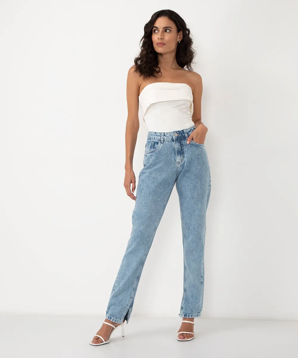 Jeans Reto Cintura Alta Azul