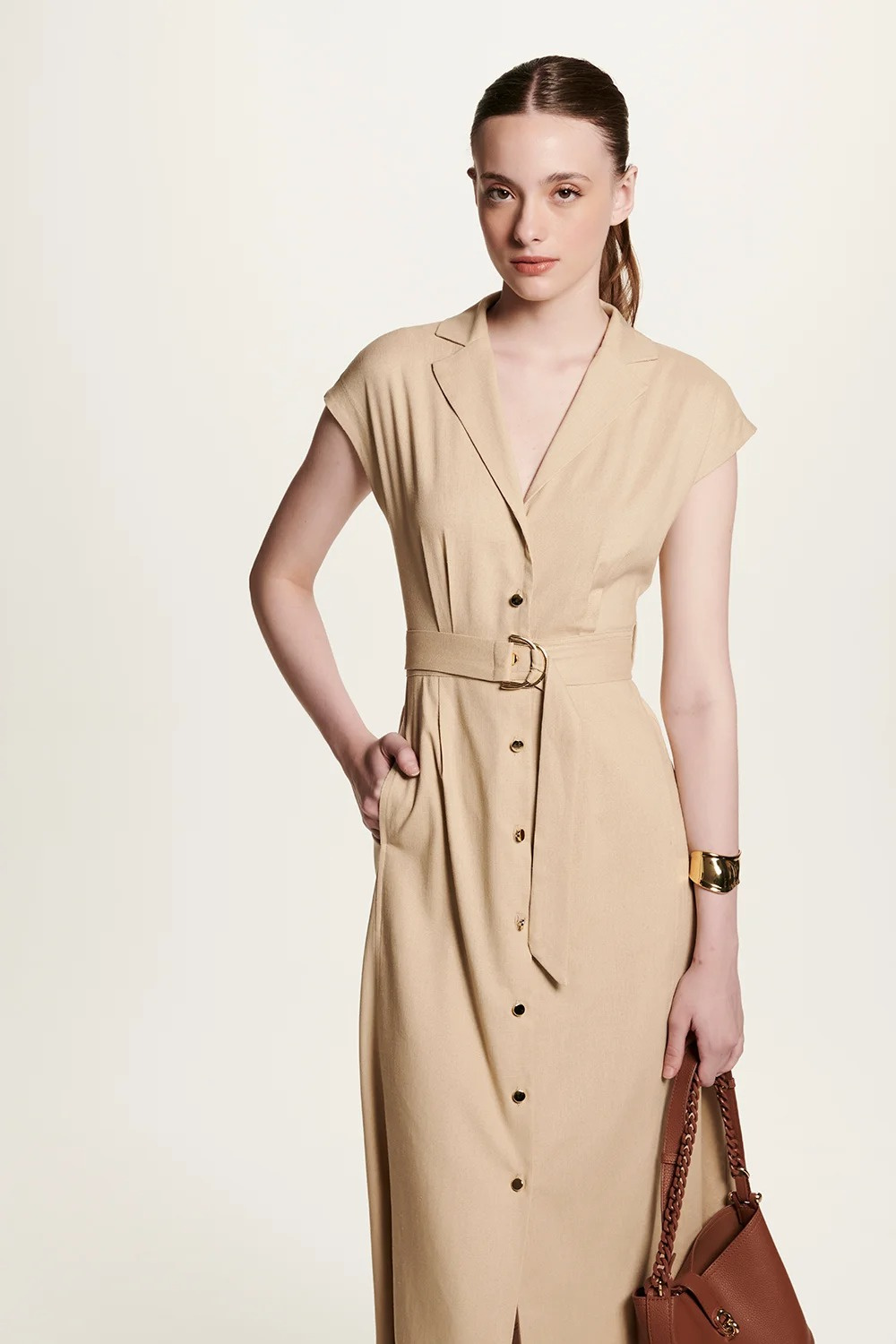 Vestido Chemise Areia