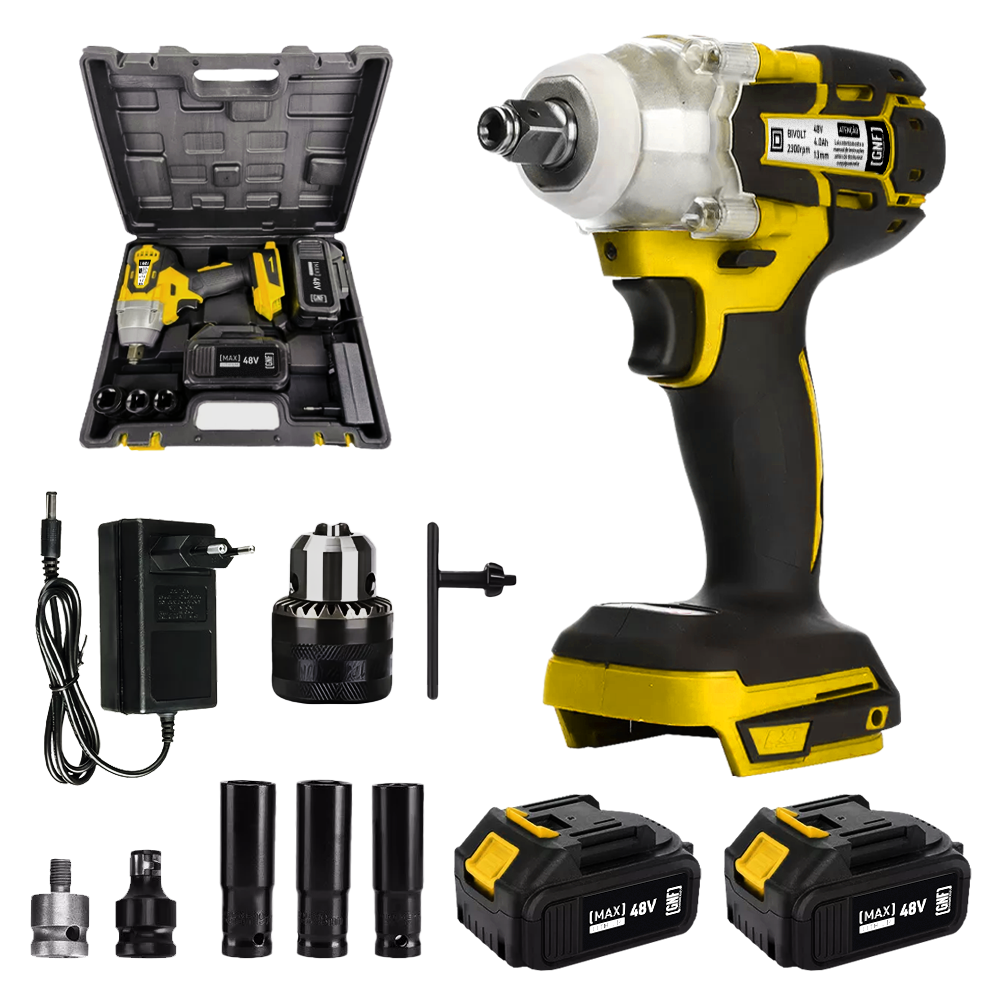 Chave De Impacto Pneumática Brushless Profissional 2 Baterias 48V ...