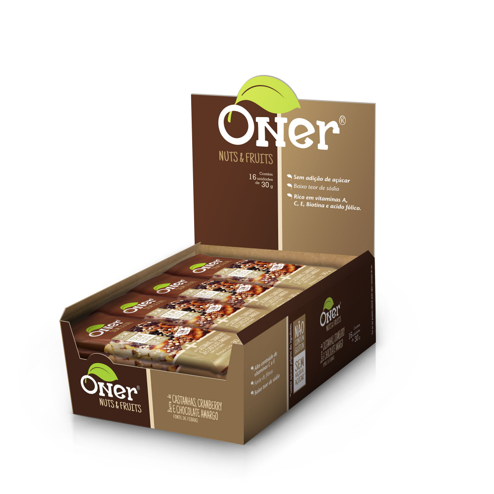 Barra Nuts de Chocolate e Cranberry - 12 unidades de 30g - Oner Barra Nuts de Chocolate e Cranberry - 12 unidades de 30g - Oner