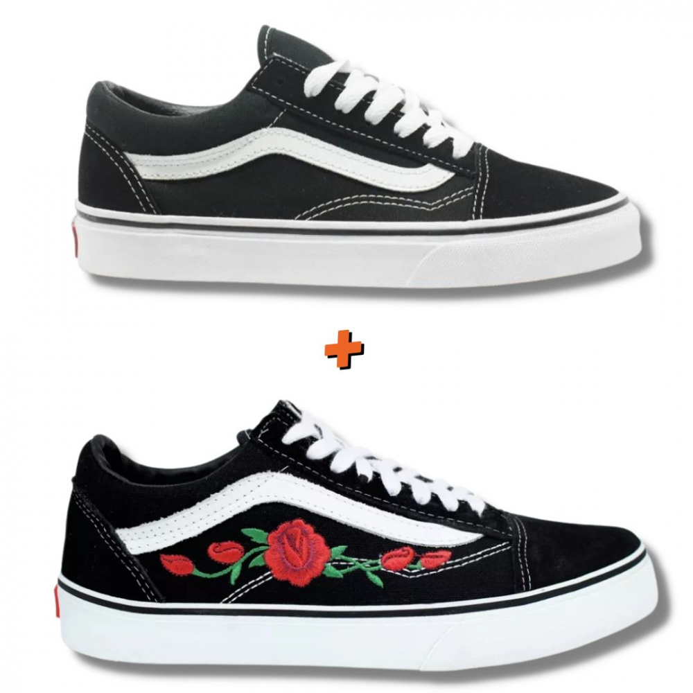 Vans preto hot sale com flores