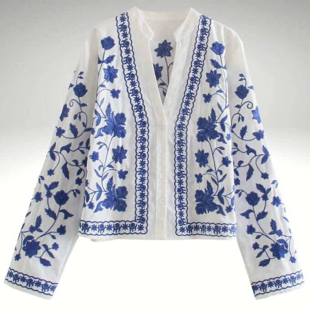 Blusa Boho Zaya Bordado Azul Royal