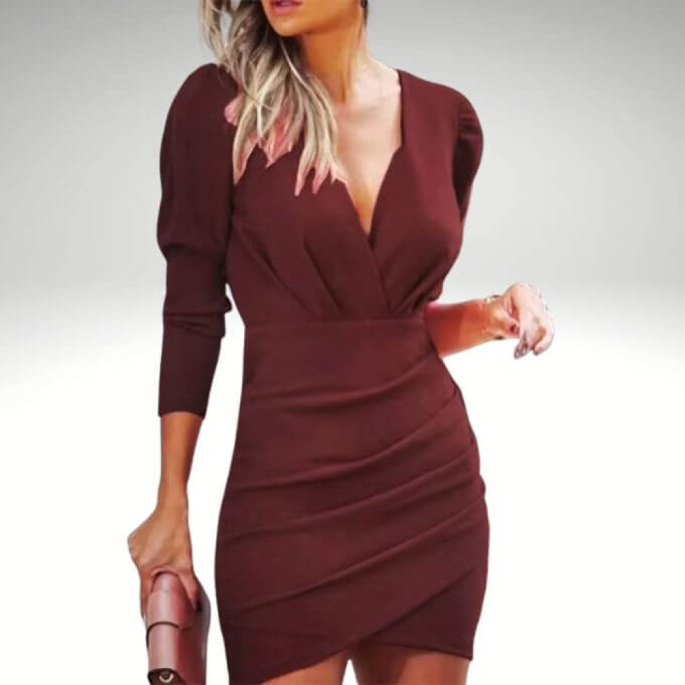 Vestido Curto Kaylee H8S Com Mangas e Decote V Drapeado