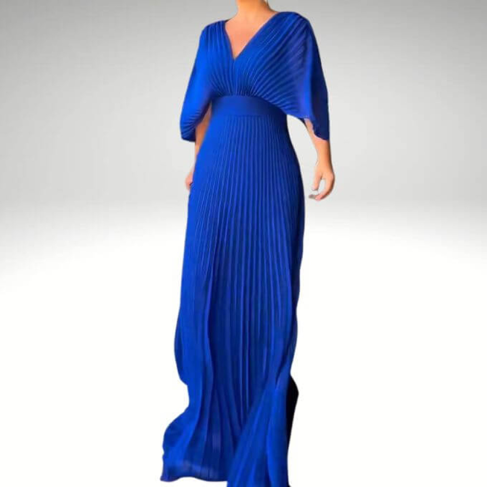 Vestido Plissado de Festa com decote em V mangas soltas H8S