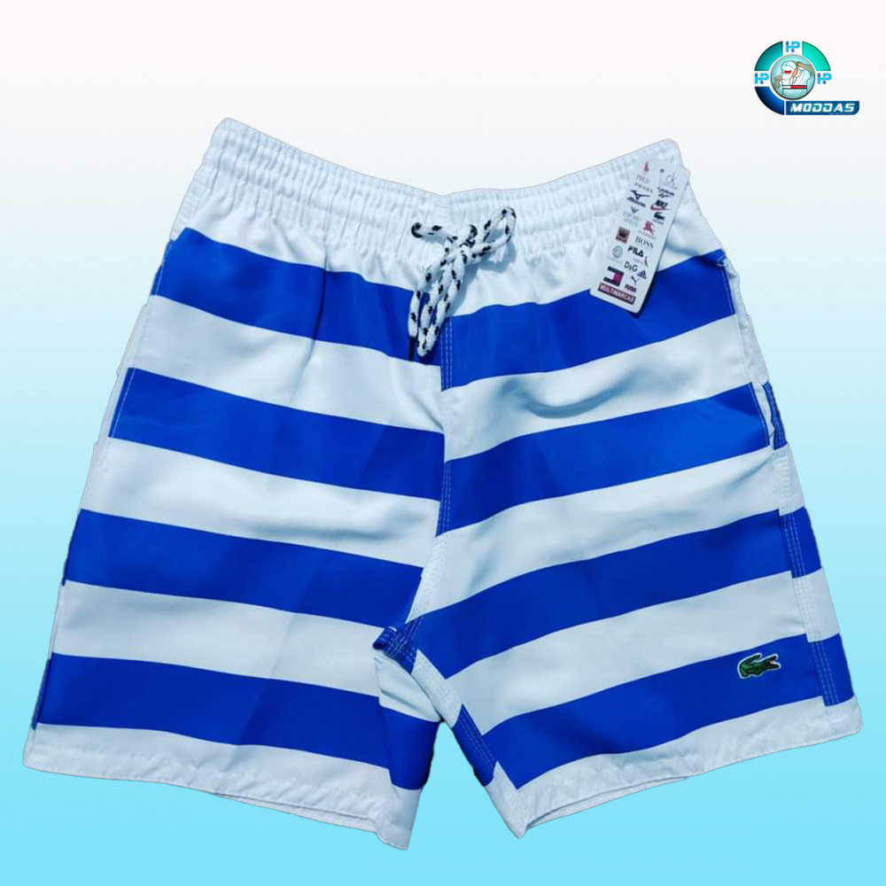 Short Masculino Tactel Grosso Com Z Per No Bolso Modelo Listrados Azul