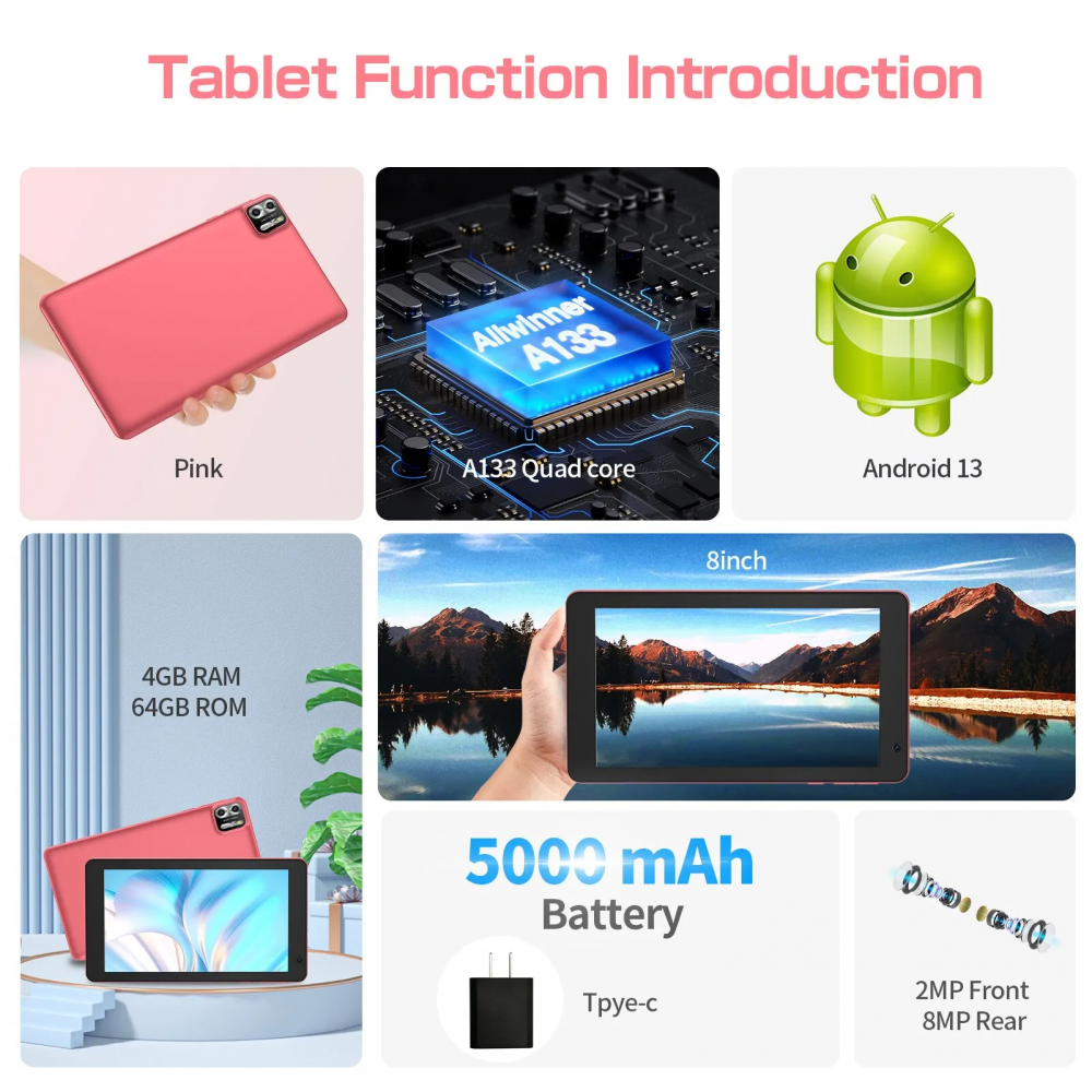 Tablet Pritom Android 4gb 64gb Completo 5000mah Tela Hd 8 - Hype
