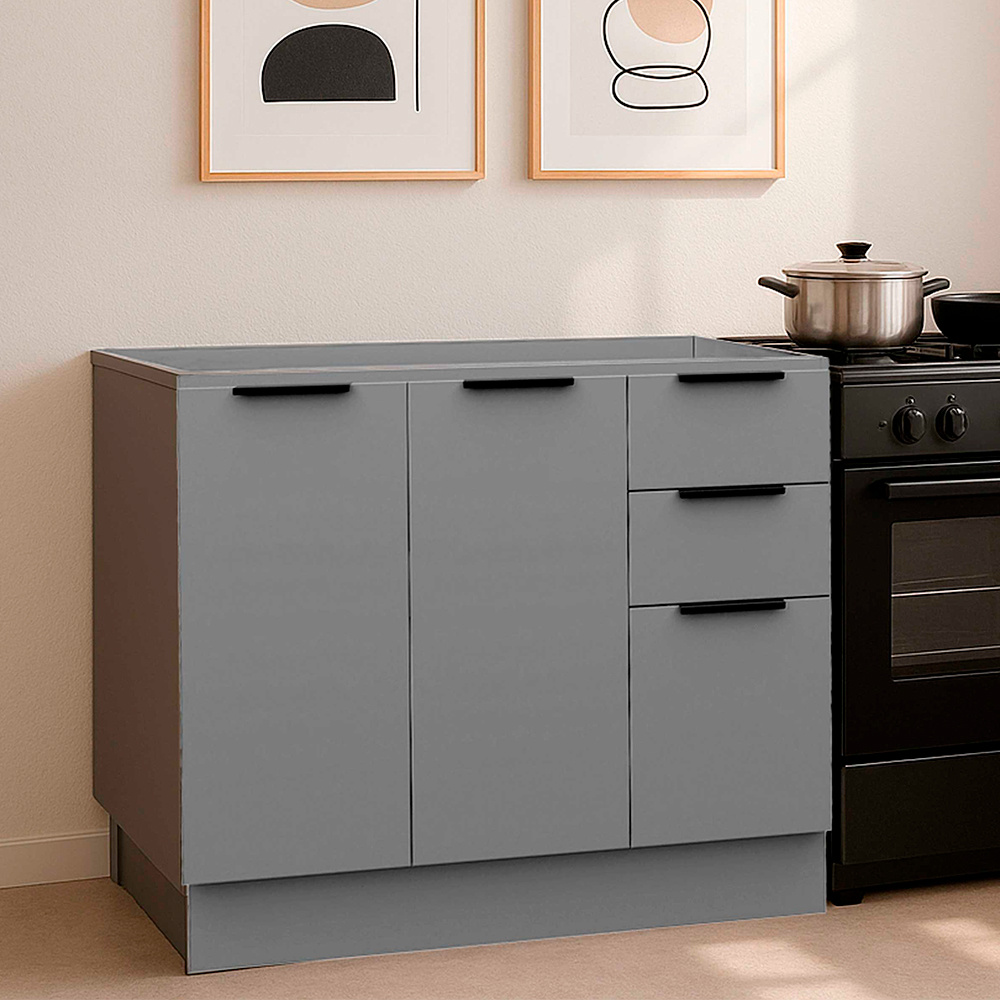 Balcão sem Tampo 2 Portas 3 Gavetas 120cm MDF MDP Lumina Telasul