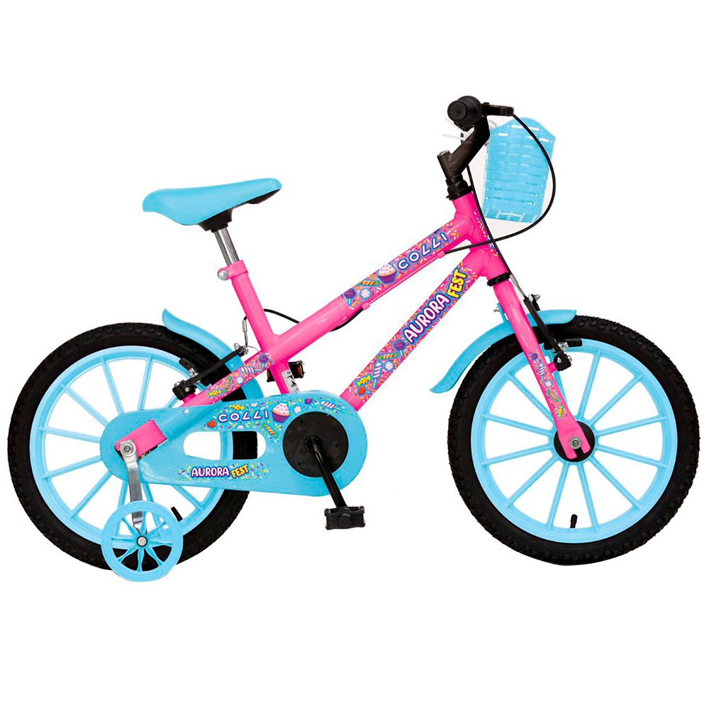 Bicicleta Infantil Aro 16 Colli Aurora Fest Freio V-Brake 1 Marcha Cestinha
