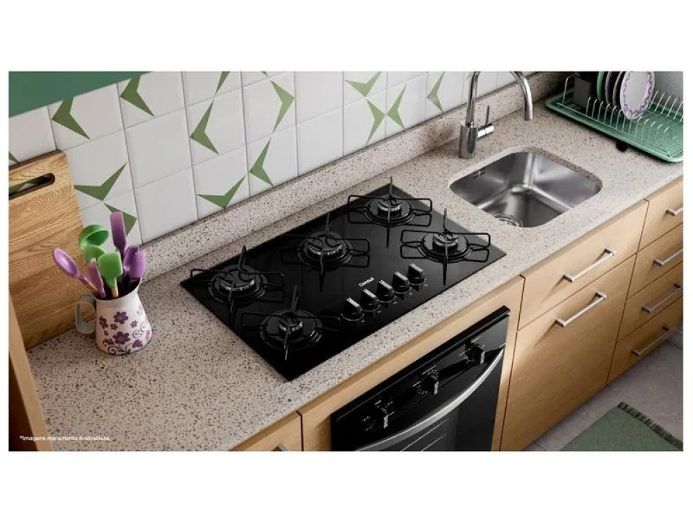 Cooktop 5 Bocas a Gás Consul Mesa de Vidro GLP Preto Superautomático CD075BE