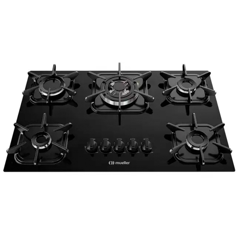 Cooktop a Gás Mueller 5 Bocas Superautomático Tripla Chama Mesa de Vidro