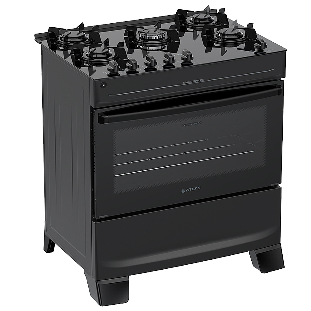 Fogão Atlas 5 Bocas Mônaco Top Glass Automático Mesa de Vidro